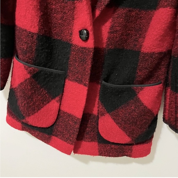 Aritzia Wilfred Free Off-Duty Buffalo Plaid Wool Jacket in Red / Black sz XSmall - Picture 7 of 16